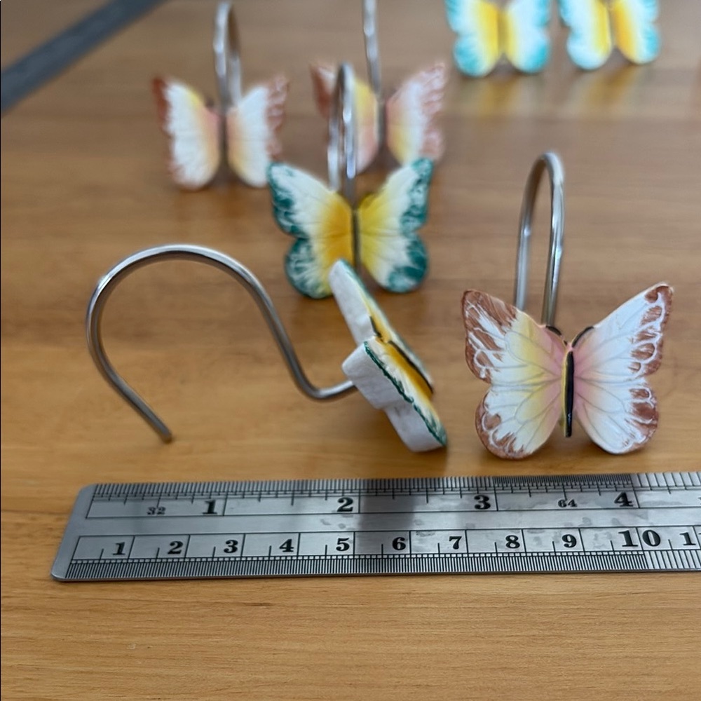 Butterfly Anti Rust Resin Shower Hooks Blue Yellow Terra Cotta Curtain Hooks - Picture 5 of 6
